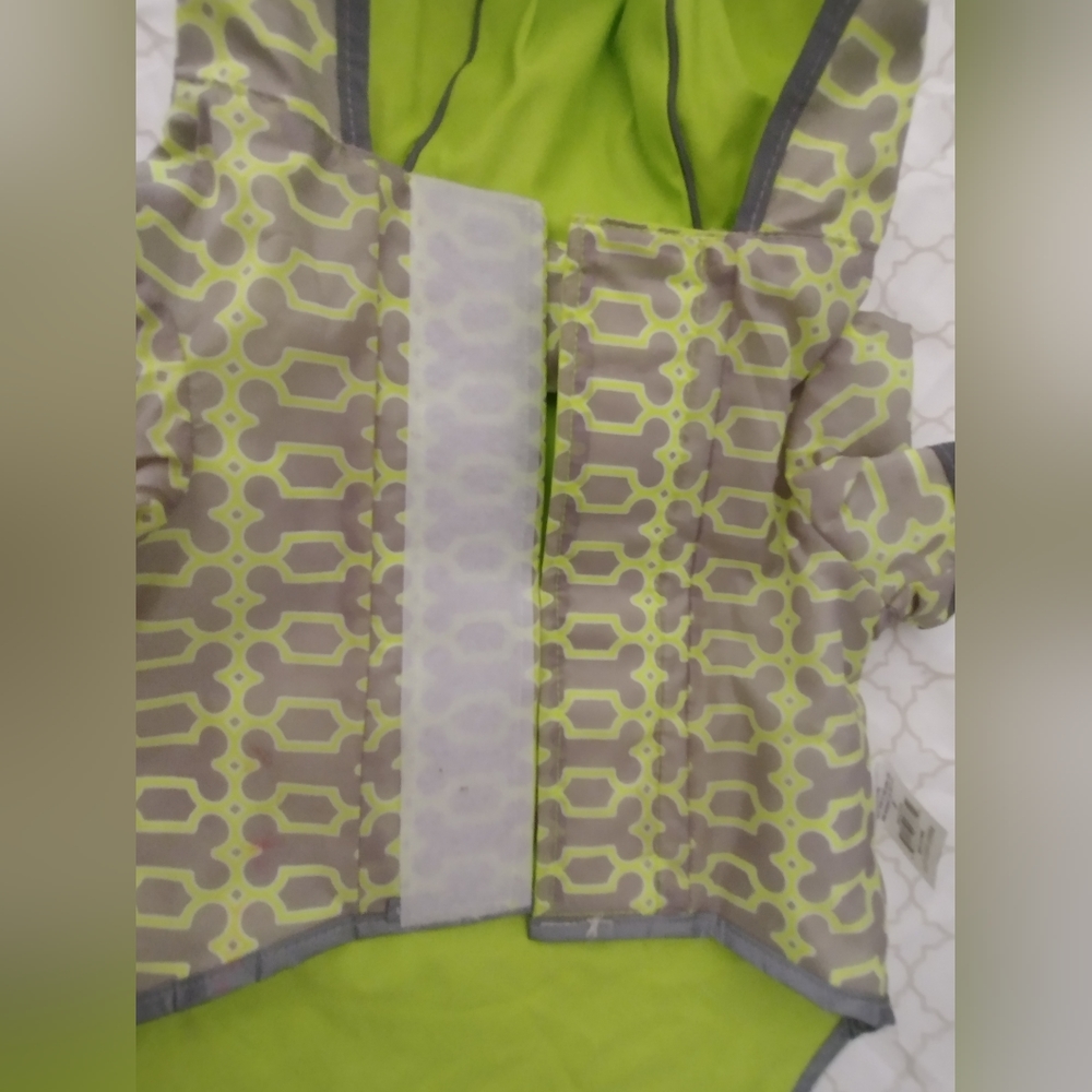 Reversible Dog Puppy Raincoat Size Small Neon Green & Gray w/ Bones - Picture 6 of 8